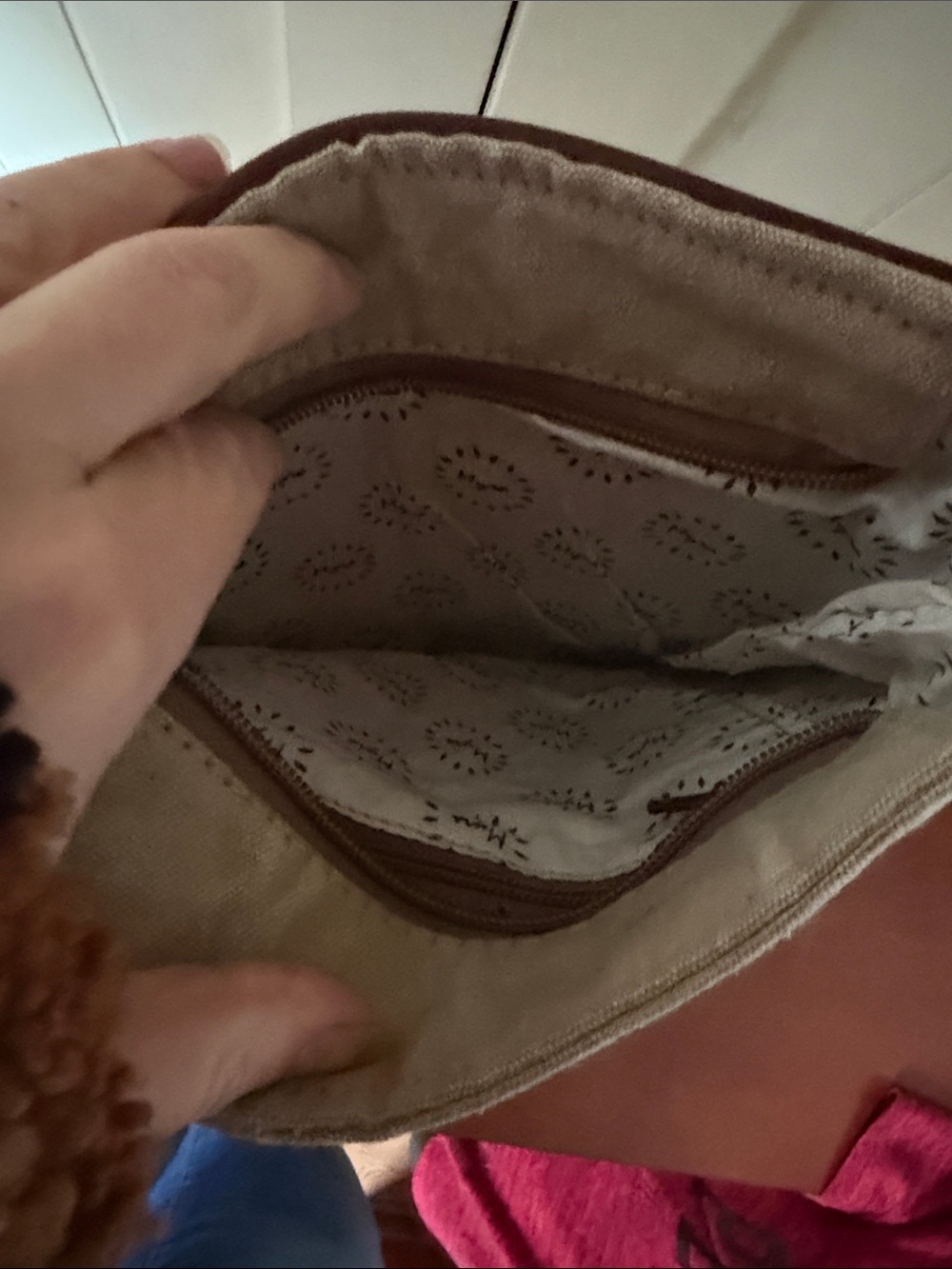 Myra Bag Gray Hair-on-Hide Crossbody with Brown Trim and Patterned Panel NWT - Picture 5 of 7